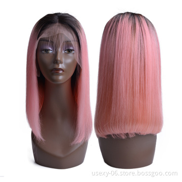 Cheap Raw Virgin Hair Short Bob Wigs Ombre Peruvian Hair Wigs Pink Lace Front Human Hair Wigs For Black Women